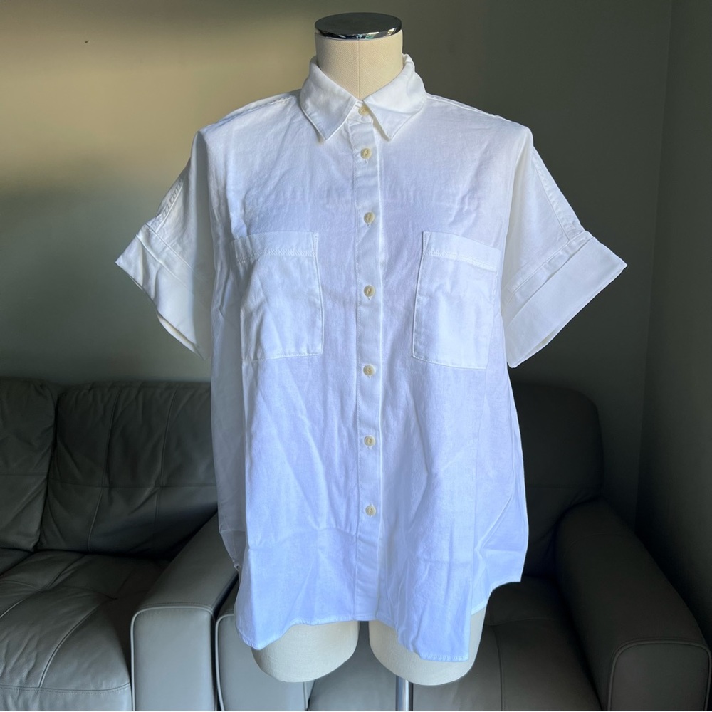 NEW Madewell Sz S White Cotton Courier Shirt Short Sleeve Button Up Boxy Natural - Picture 3 of 17